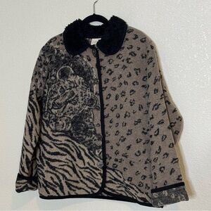 Vintage‎ Cedar Canyon Jacket Women's Large Leopard Cheetah Wool Blend Button Up